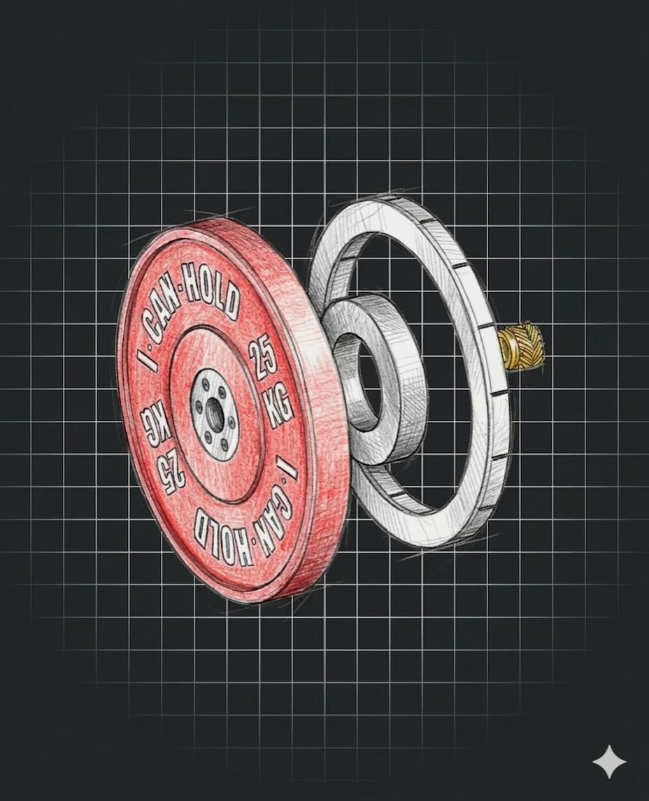 Technische Darstellung des I•CAN•HOLD im Stil einer grafischen Skizze auf karierten Papier.